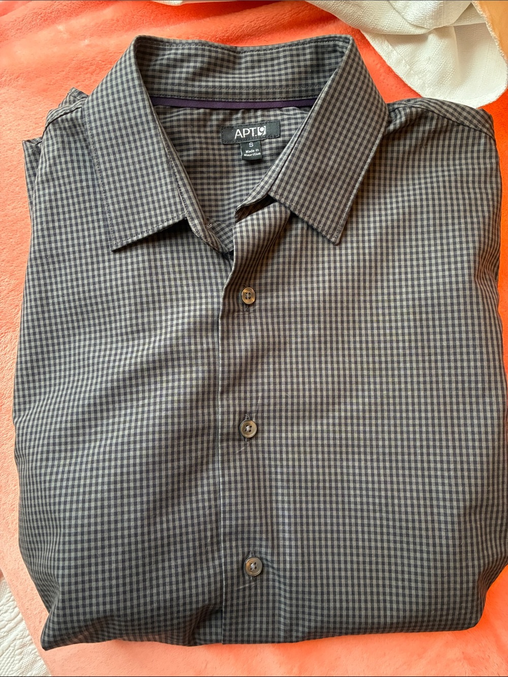 Apt. 9 Men's Gray & Black Micro-Check Dress Shirt- 100% Cotton- Size Small
